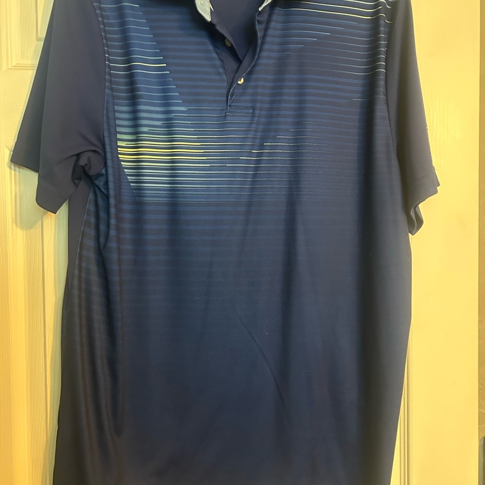 PGA Tour Navy and White Striped Polo Shirt